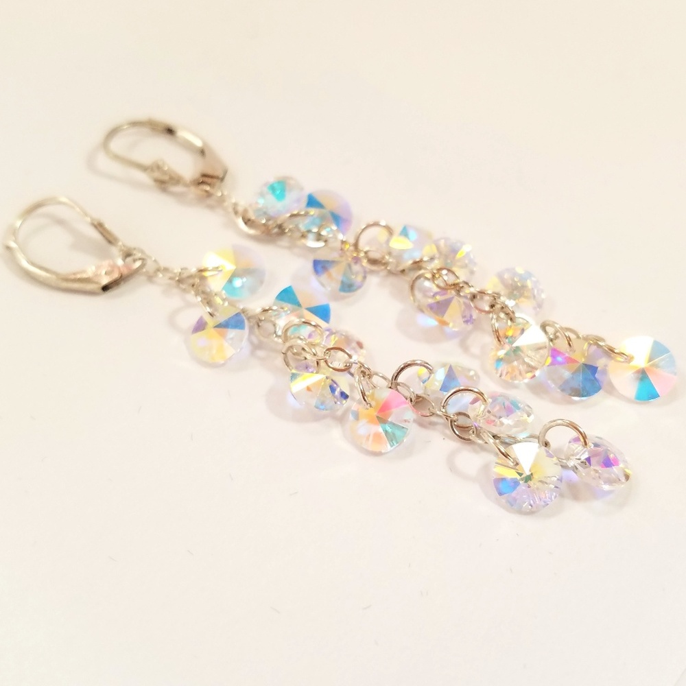 Silver 925 Dangling Earrings with Hanging Crystals